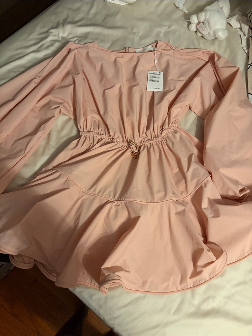 Zimmermann Blush Pink Drawstring Waist Tiered Kids Dress